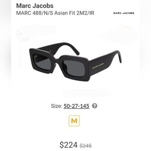 Marc Jacobs Sleek Black Rectangular Sunglasses NWT